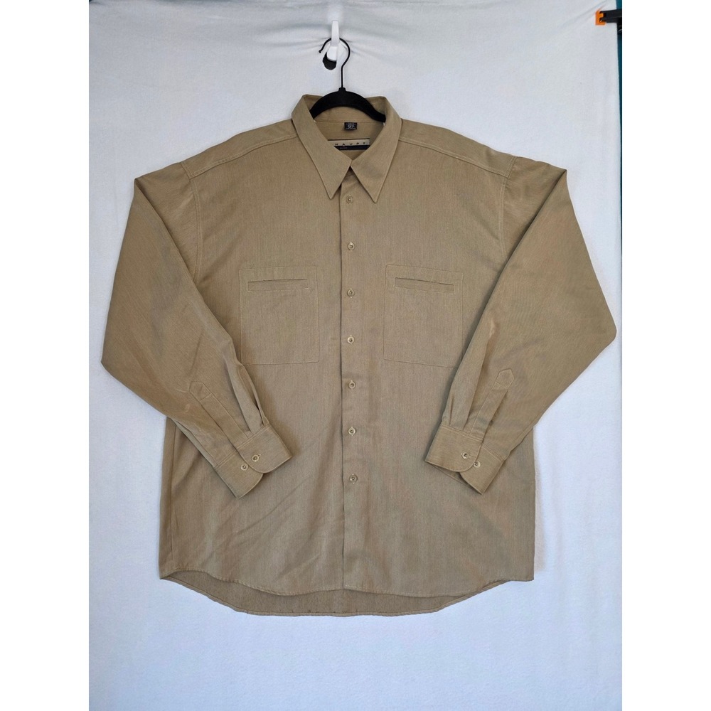 Vintage Haupt Shirt Mens 44 XL 17.5 Made in Germany Viscose Tan Safari Workwear
